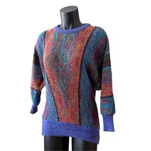 Vintage 80s Sweater Size S Dolman Sleeve Crew Neck Stripe